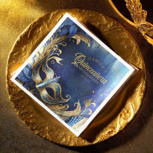 Serviette En Papier Masquerade Quinceanera Blue Gold ID1031