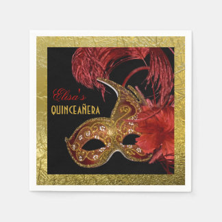 Serviette En Papier Masquerade Quinceañera parti rouge, fausse feuille