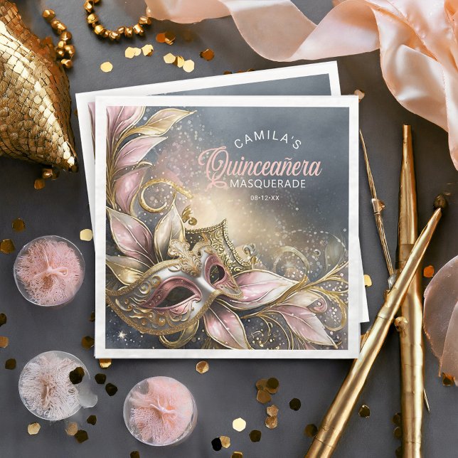 Serviette En Papier Masquerade Quinceanera Rose Gold ID1031 (Créateur téléchargé)