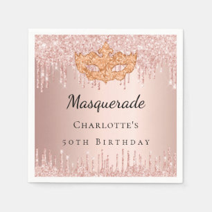 Serviette En Papier Masquerade rose gouttes d'or fête d'anniversaire