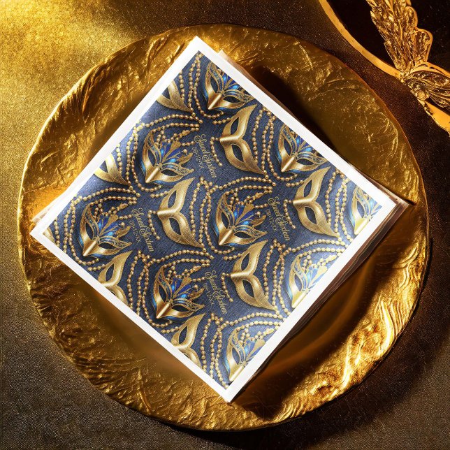 Serviette En Papier Masquerade Sweet 16 perles Masques Blue ID1032 (Créateur téléchargé)