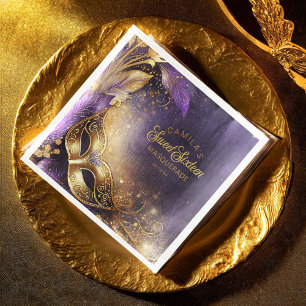 Serviette En Papier Masquerade Sweet 16 Violet Or ID1032