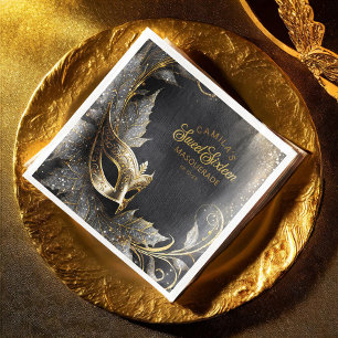 Serviette En Papier Masquerade Sweet 16 Welcome Black Gold ID1032