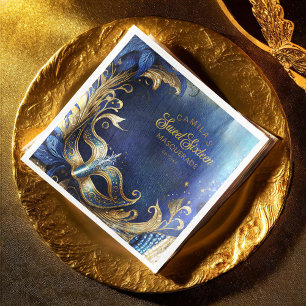 Serviette En Papier Masquerade Sweet sixteen Blue Gold ID1032