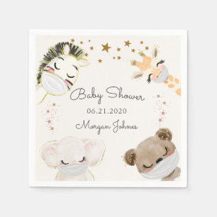 Serviette En Papier masques de visage animal baby shower monogramme