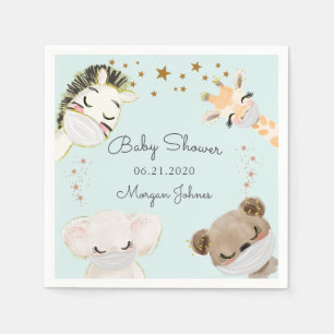 Serviette En Papier masques de visage animal baby shower monogramme se
