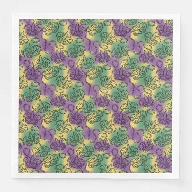 Serviette En Papier Masques et perles de Mardi Gras dans le style d'ar (Devant)