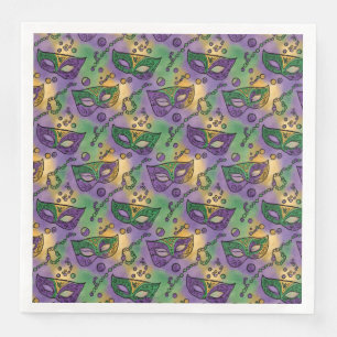 Serviette En Papier Masques et perles de Mardi Gras violet vert jaune