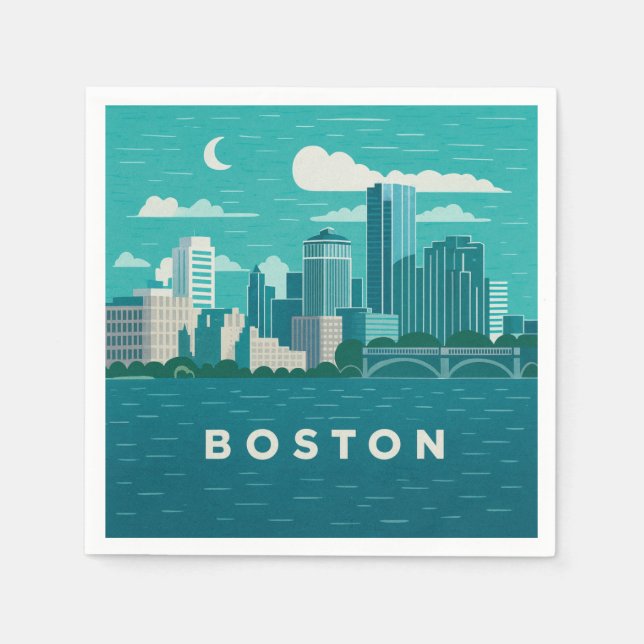 Serviette En Papier Massachusetts Night Cityscape | Boston City (Devant)