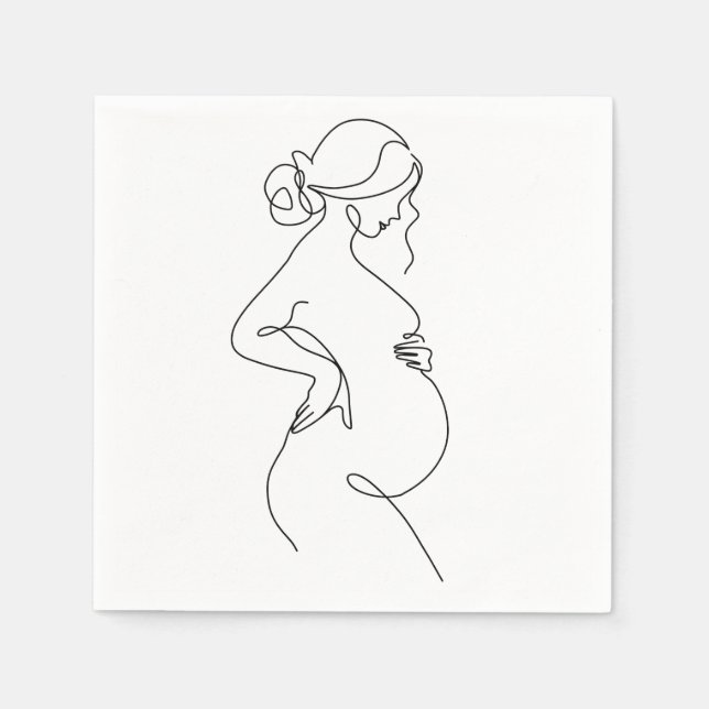 Serviette En Papier Maternal Elegance: Pregnant Women Line Art (Devant)