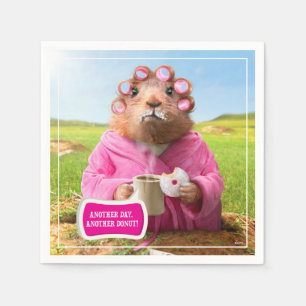 Serviette En Papier Matin Groundhog avec le beignet et le café de