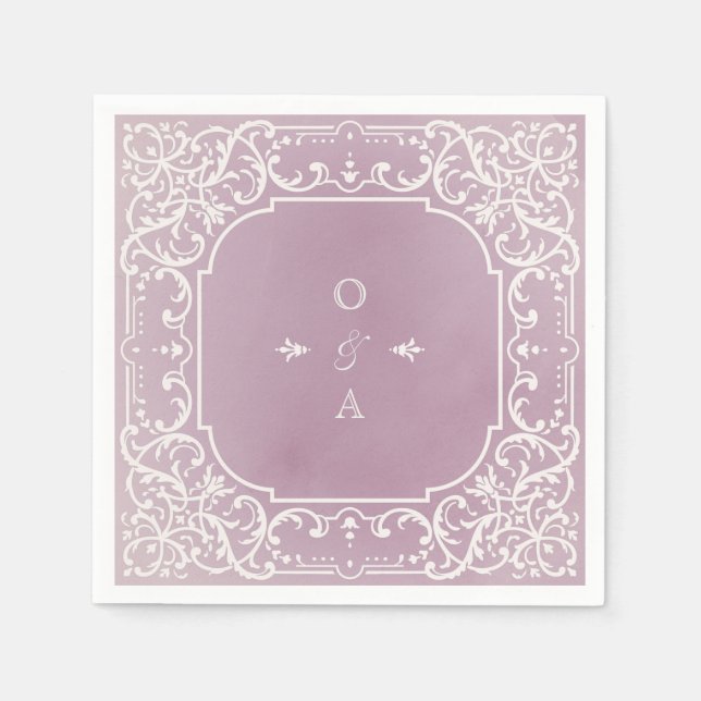 Serviette En Papier Mauve élégant monogramme vintage romantique (Devant)