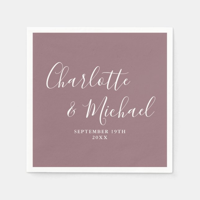 Serviette En Papier Mauve Elegant Signature Script Mariage (Devant)