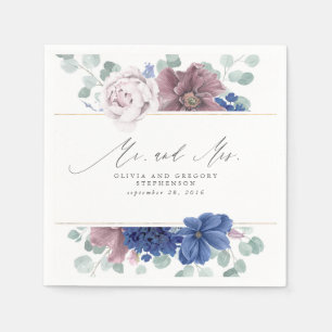 Serviette En Papier Mauve et Navy Blue Floral Botanical M. et Mme.