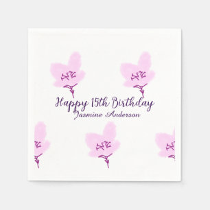 Serviette En Papier Mauve rose floral 15 ans anniversaire quinceanera 