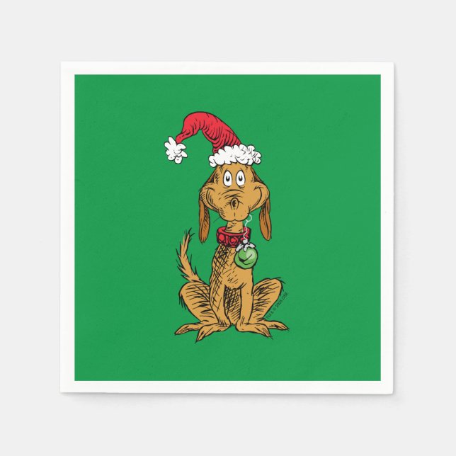 Serviette En Papier Max le chien avec un chapeau de Père Noël (Devant)
