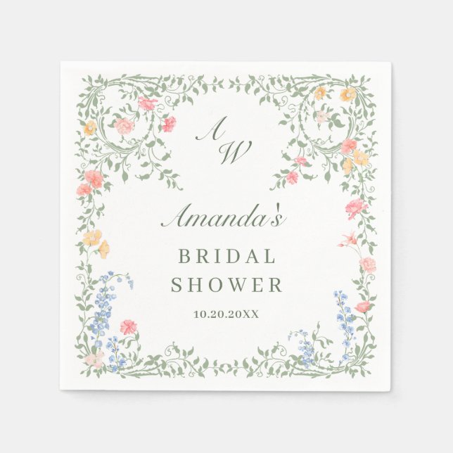 Serviette En Papier Meadow Pastel Français Rose Fête des mariées Flora (Devant)