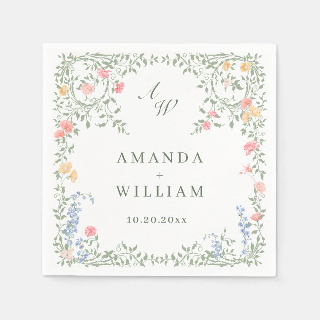 Serviette En Papier Meadow Pastel Français Rose Floral Mariage (Devant)