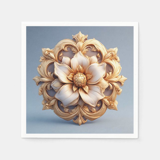 Serviette En Papier Médaillon Floral Orné Or (Devant)