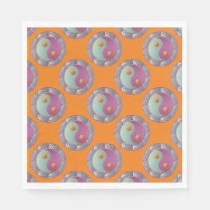 Serviette En Papier Médaillon Yin Yang Violet Turquoise