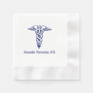 Serviette En Papier Médecin Caducée Nom Professionnel Bleu