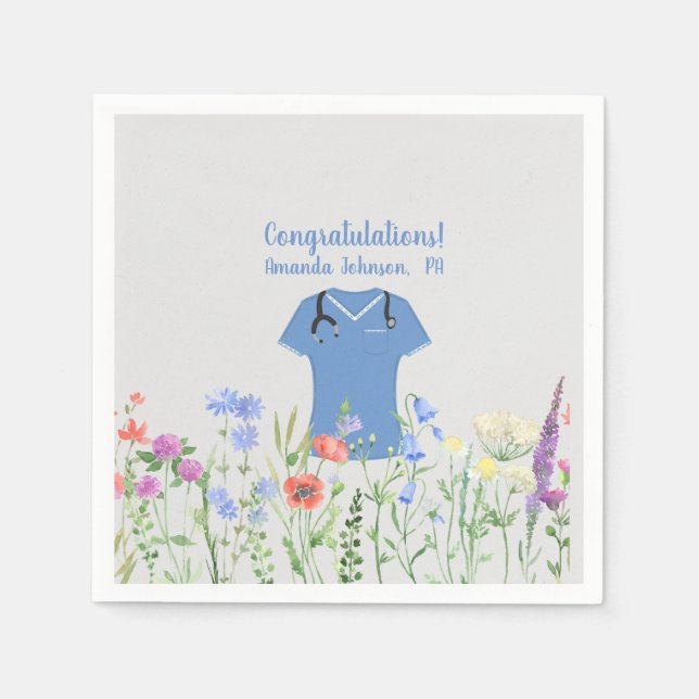 Serviette En Papier Médecin PA personnalisé Assistant Scrubs bleus (Devant)