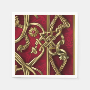 Serviette en papier médiévale rouge et or