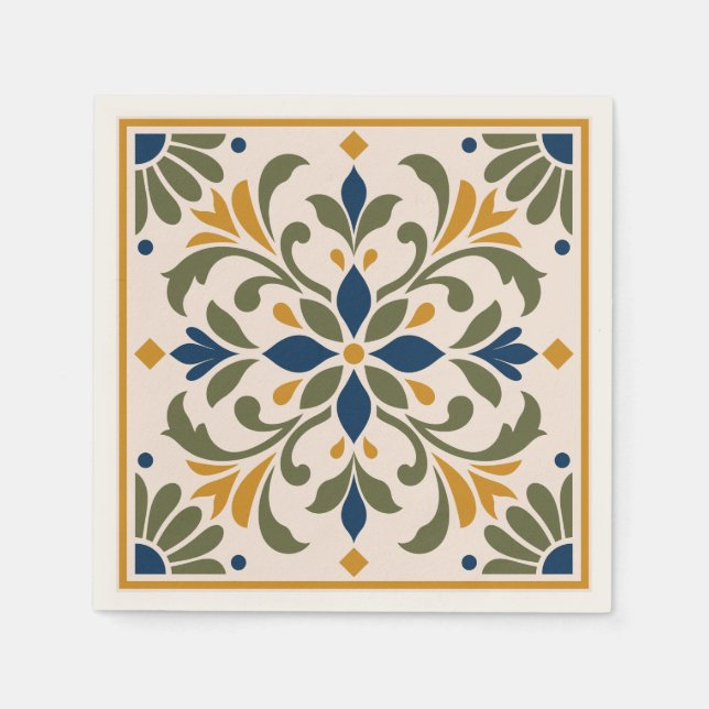 Serviette En Papier Mediterranean Botanical Tile (Devant)