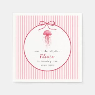 Serviette En Papier Meduse Rose Aquarelle avec Nœud Papillon pour 1er