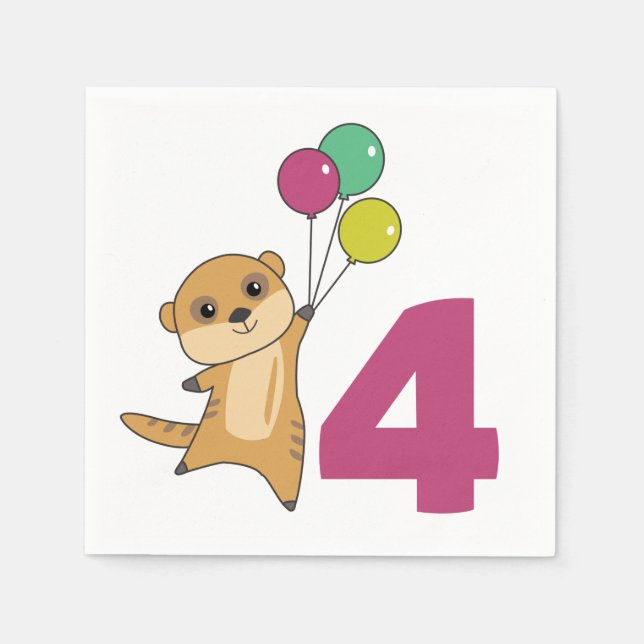 Serviette En Papier Meerkat 4e anniversaire Balloons Enfants serviette (Devant)
