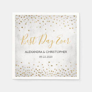 Serviette En Papier Meilleur Jour Des Coeurs D'Or Confetti Mariage
