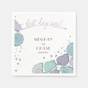 Serviette En Papier Meilleur Jour Ever Beach Seashs Dusty Blue Lilac