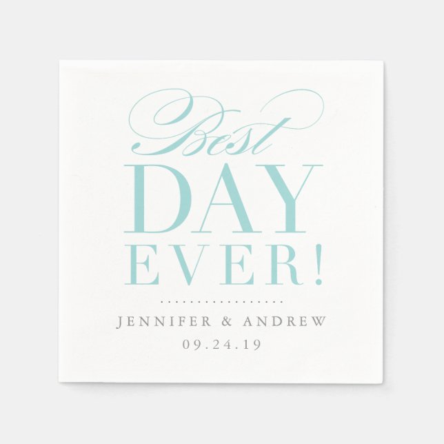 Serviette En Papier Meilleur jour jamais Mariage Napkin Aqua (Devant)