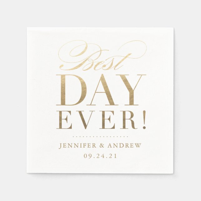 Serviette En Papier Meilleur jour jamais Mariage Napkin Gold (Devant)