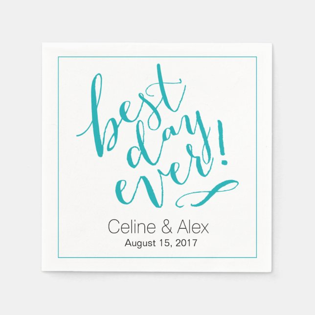 Serviette En Papier MEILLEUR JOUR Jour de mariage | TURQUOISE (Devant)