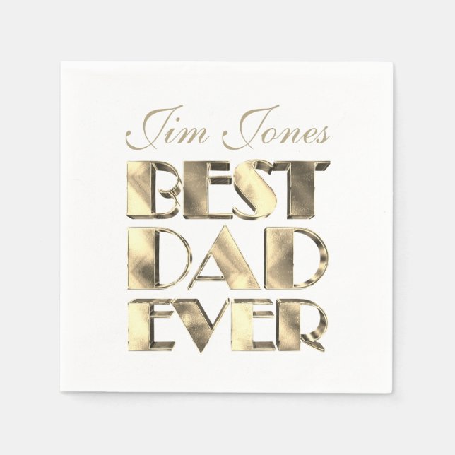 Serviette En Papier Meilleur papa jamais avec le nom Or et blanc Éléga (Devant)