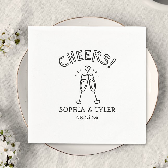 Serviette En Papier Meilleures applaudissements manuscrits Simple Mari (Pop the bubbly! These custom wedding napkins with your names and date add a fun, chic touch! Cheers!)