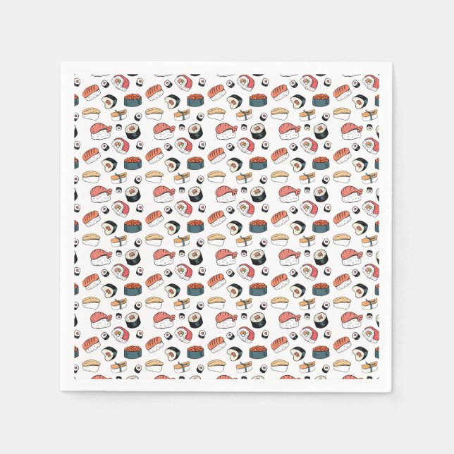 Serviette En Papier Mélange de Sushi Dessiné à la Main (Devant)