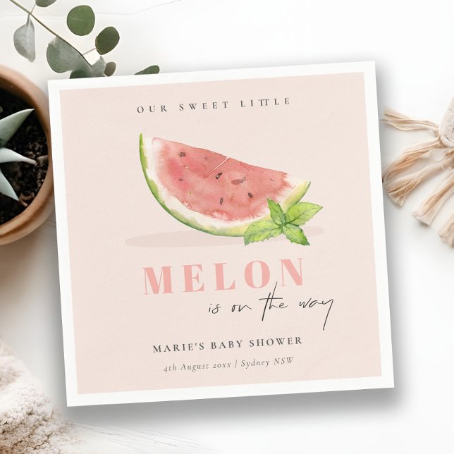 Serviette En Papier Mélange Notre Petit Melon Baby shower Aquarelle Bl (Créateur téléchargé)
