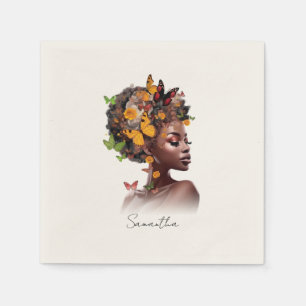 Serviette En Papier Melanin Magic : cheveux afro et papillon coloré