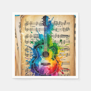 Serviette En Papier Mélodie colorée : Guitare peinte sur musique Vinta