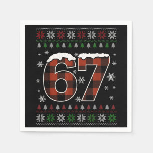 Serviette En Papier Mème de Noël drôle “67” – Carreaux rouges et verts