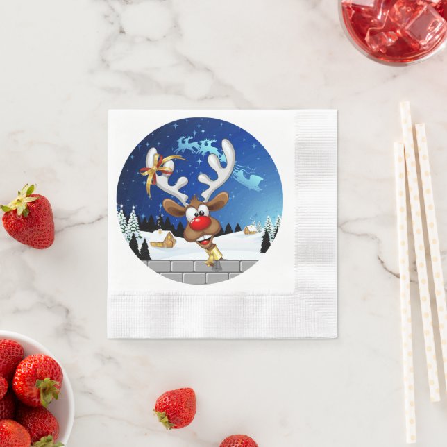 Serviette En Papier Mème de Noël drôle de renne qui regarde par-dessus (En situation)