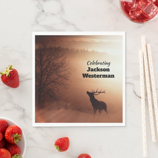 Serviette En Papier Mémorial Bull Elk Silhouette (En situation)