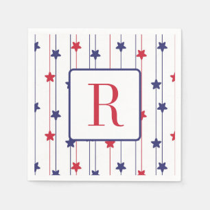 Serviette En Papier Memorial Day Monogram Party Rouge Blanc et Bleu