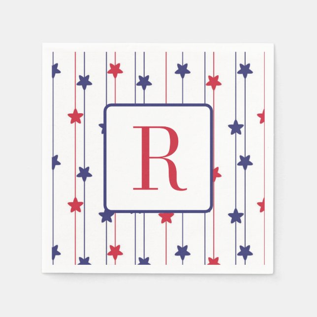 Serviette En Papier Memorial Day Monogram Party Rouge Blanc et Bleu (Devant)