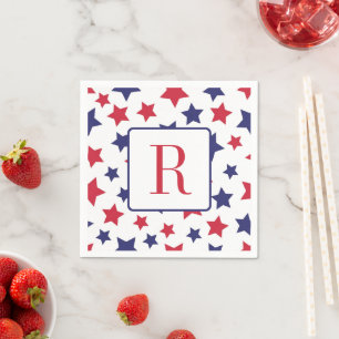 Serviette En Papier Memorial Day Party Monogramme rouge blanc et bleu