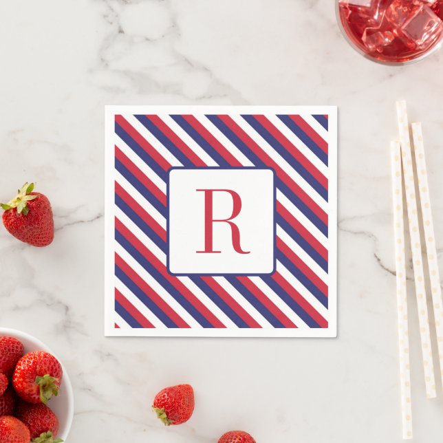 Serviette En Papier Memorial Day Party Monogramme rouge blanc et bleu (En situation)