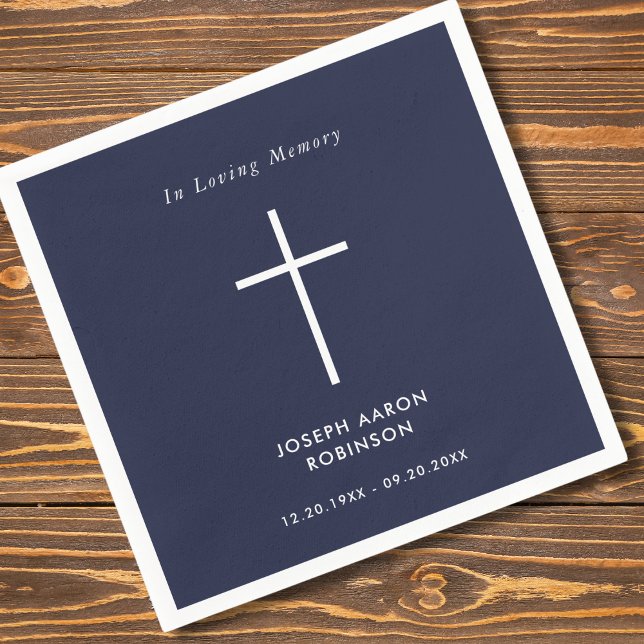 Serviette En Papier Mémorial funéraire bleu simple Cross Navy (Créateur téléchargé)