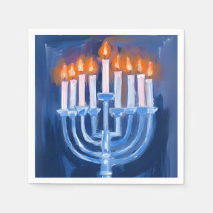 Serviette En Papier Menorah Bleu Hanukkah Aquarelle Fête